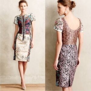 Anthropologie || Beguile by Byron Lars Pieced Brocade Lace Sheath Dress 4